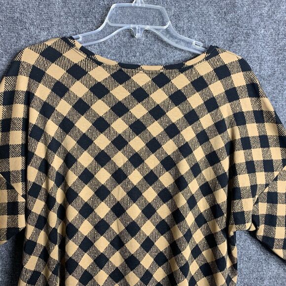 J Jill Check Crop Top Woman Tan  Black Drop Shoulder 3/4 Sleeve Soft Modal Blnd - Picture 8 of 14